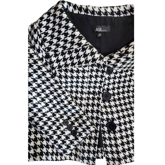 NWOT AGB Black and White Herringbone Cropped Swing Jacket Shawl Collar 4 Petite - Picture 6 of 7